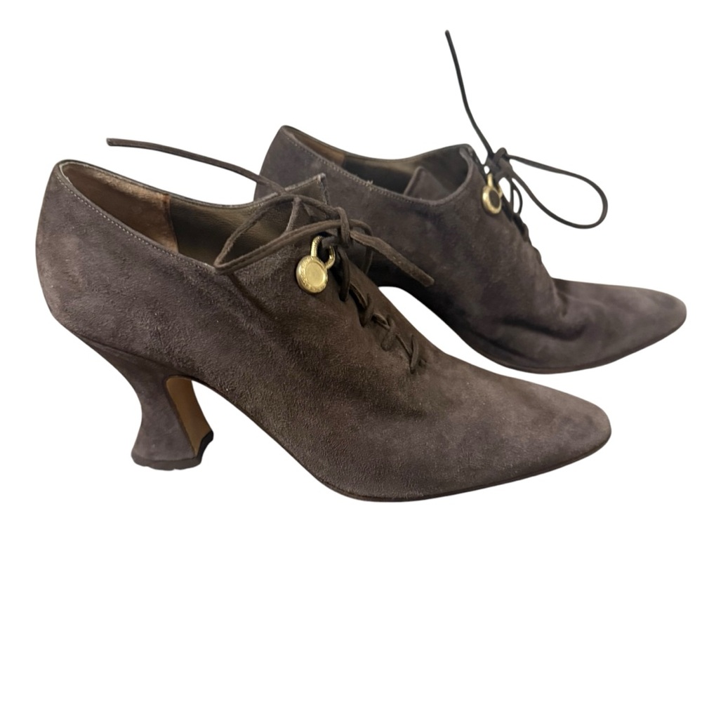 Via Spiga Vintage Italian Suede Flared Heel Shoe Golden Charm Womens Size 45 - Picture 3 of 9
